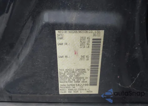 2013 Nissan Altima 2.5 Sv z USA, uszkodzony, nr VIN 1N4AL3AP6DN582290